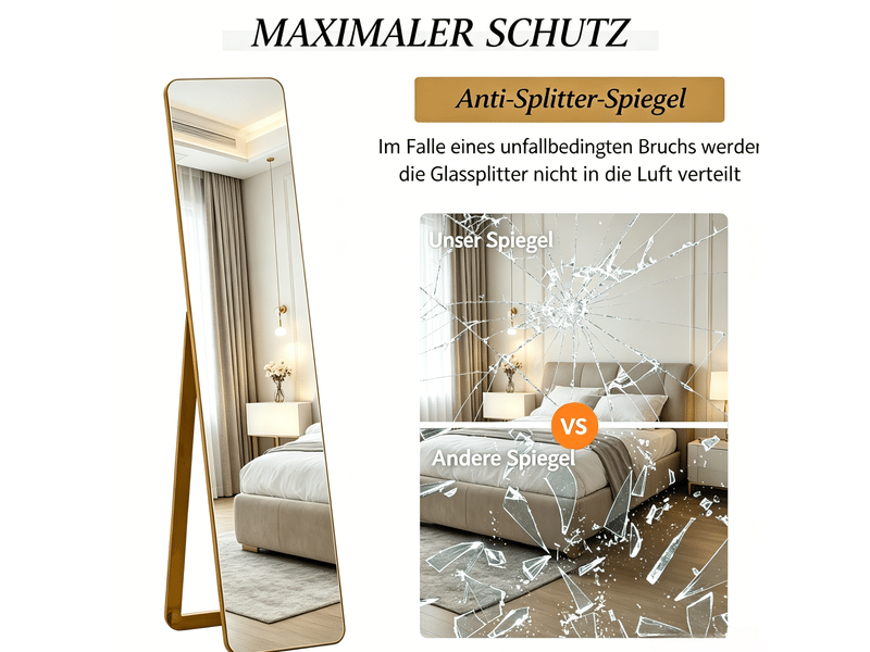  Miroir sur pied rectangulaire 37 x 43 x 156 cm – noyer clair – support rabattable mural  - Conforama E