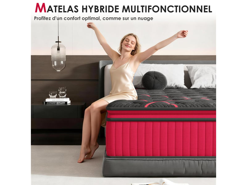  Matelas 90x190, matelas à ressorts ensachés, 30cm épaisseur, isolation des mouvements, mousse de confort double, soutien sur 7 zones, h3h4 ferme, hybride  - Conforama C