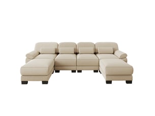 Canapé modulable en u 4 places 336x161x94 cm, 2 poufs, assise profonde, soutien ergonomique, velours côtelé beige