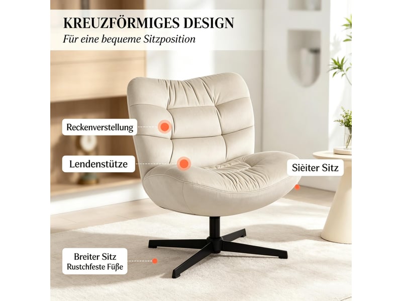  Fauteuil pivotant en tissu chenille coloris crème T5828P574857 - Conforama D