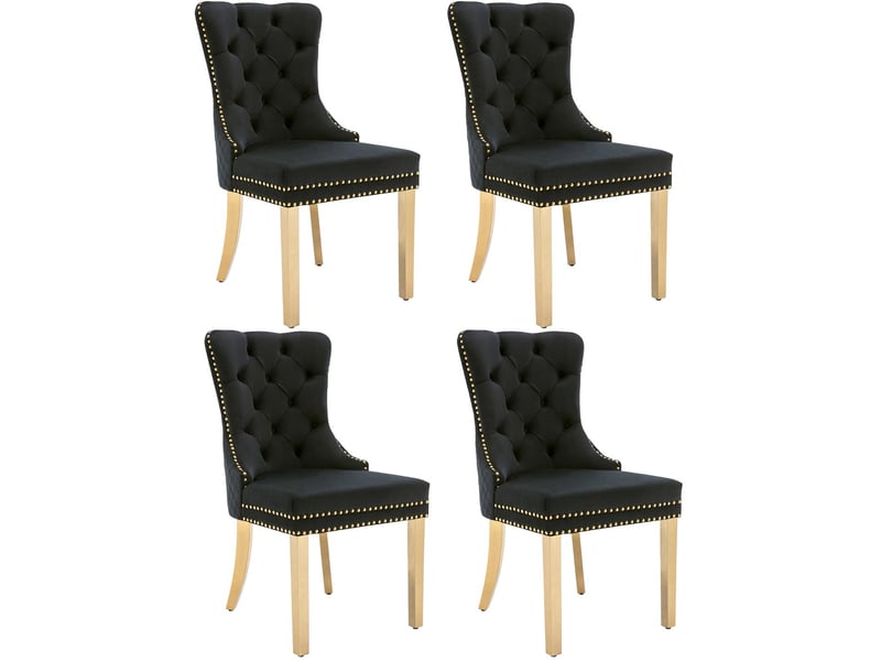  Lot de 4 chaises de salle à manger en velours noir et pieds dorés WF317815AAS-4 - Conforama A
