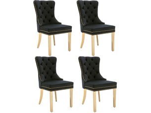 Lot de 4 chaises de salle à manger en velours noir et pieds dorés
