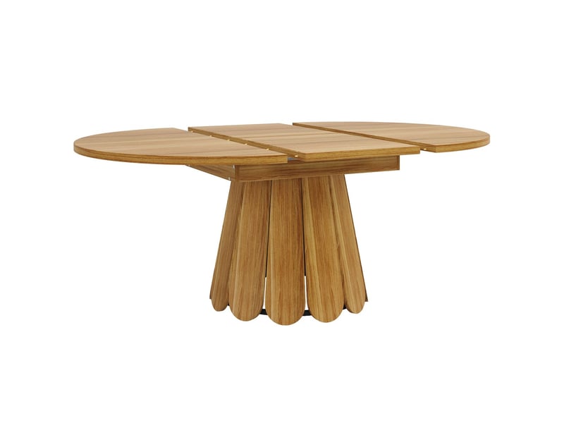 Table salle à manger 120x160, plateau mdf aspect bois table extensible, rallonge intégrée sous plateau, forme ronde-ovale, pieds design métal - Conforama E