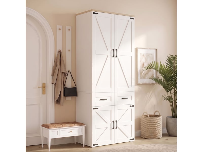 Armoire 90x50x200 cm 4 portes, 5 tiroirs et 2 penderies coloris blanc - Conforama D
