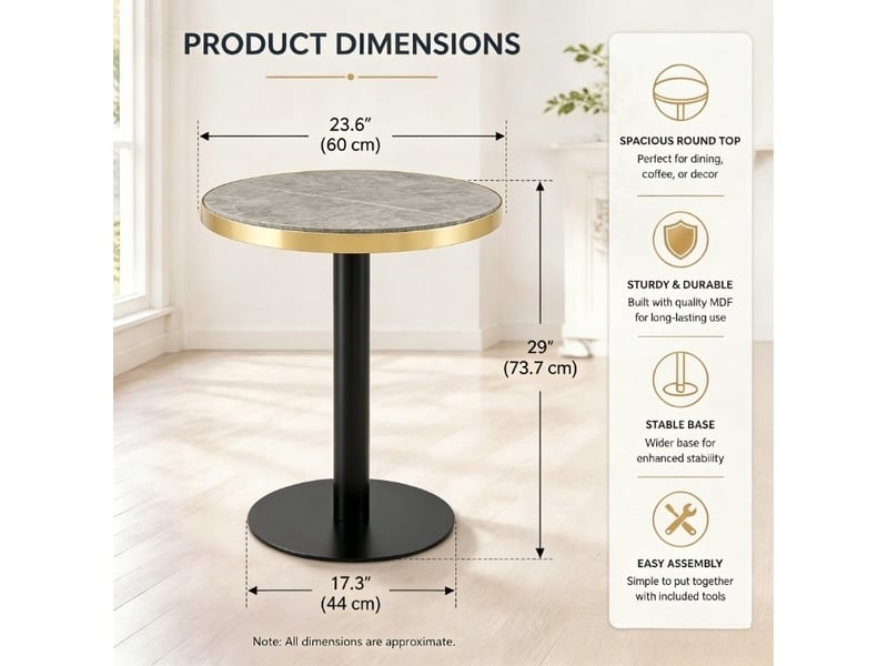  Table basse ronde effet marbre avec pied central en métal, pour salon ou chambre, 60 × 73,7 cm, gris  - Conforama D