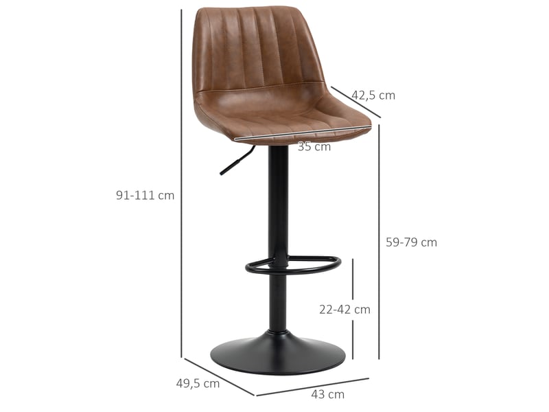  Tabourets de bar lot de 2 réglables - lpospi - rotation 360°, repose-pieds, simili cuir, acier - marron  - Conforama D