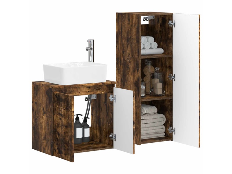  Ensemble de mobilier de salle de bain 2 pcs chêne fumé shl8207  - Conforama C