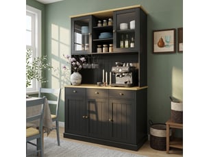 Buffet haut 120x40x191 cm avec portes vitrées, vaisselier de rangement cuisine salle à manger avec prise usb-c et usb-a intégrée - noir