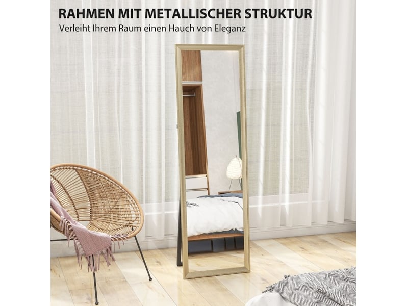 Miroir sur pied rectangulaire 50 x 160 cm – doré – pose murale, à poser ou adossée, verre trempé sécurisé - Conforama E