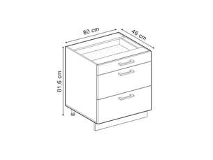 Vicco meuble cuisine, anthracite campagnechêne doré, 80cm avec 3 tiroirs plan de travail anthracite
