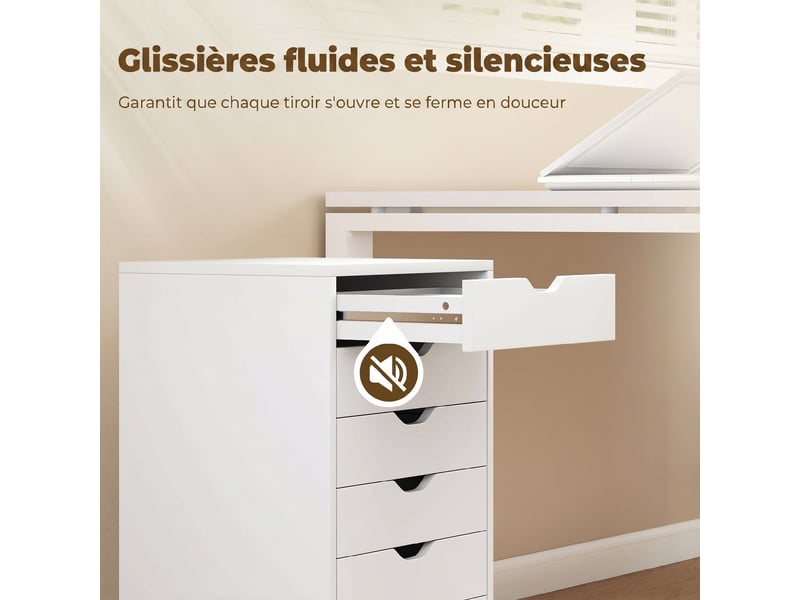  Caisson de bureau 6 tiroirs sur roulettes blanc 40 x 35 x 63 cm  - Conforama E