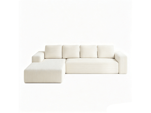 Canapé convertible 4 places sans montage, canapé-lit avec fonction couchage, velours côtelé blanc, l 261 x h 58 x p 88 cm