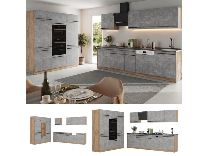  Vicco cuisine, bétonchêne doré, 180cm plan de travail marbre  - Conforama D