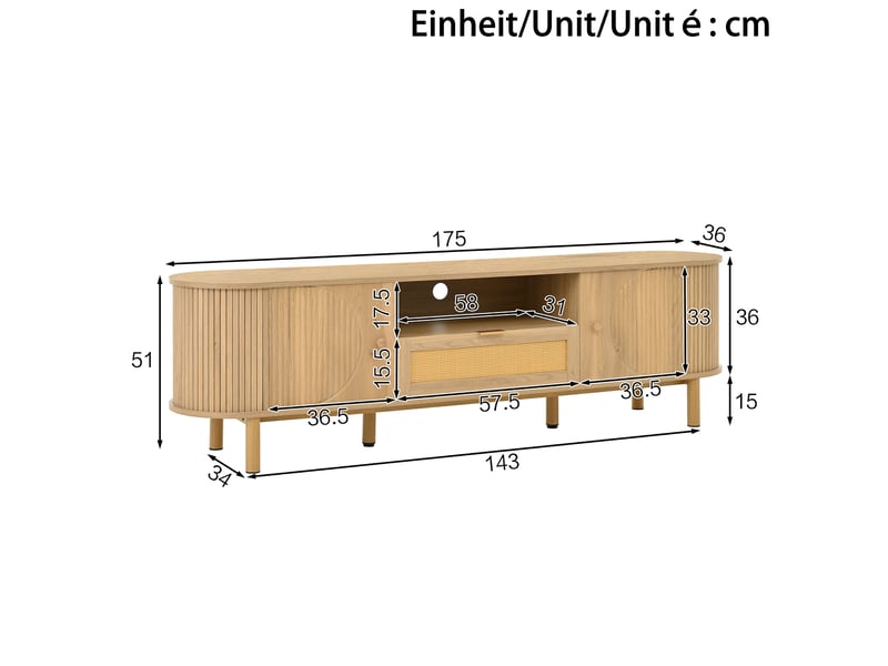  Ensemble meuble tv et table basse modenvie plateau relevable mdf couleur bois naturel 175 x 36 x 51 cm  - Conforama C