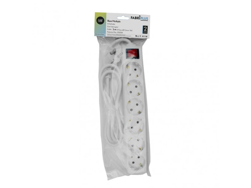  Multiprise fabrilamp alargadera 6 prises avec interrupteur câble 3 m 3500 w blanc 166421630 - Conforama C