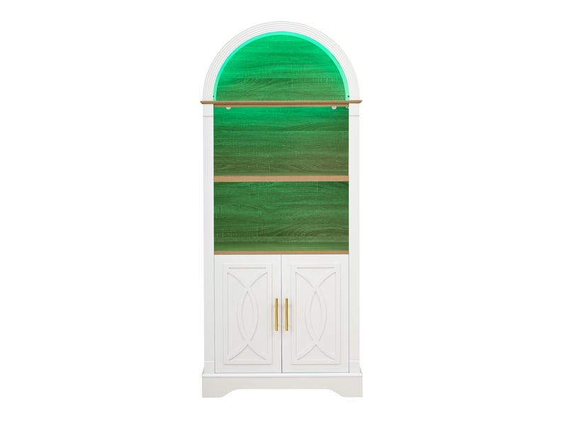  Buffet haut blanc avec led, étagères réglables et grand espace de rangement  - Conforama A