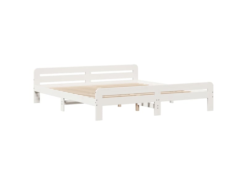  Lit double- lit adulte -  cadre de lit sans matelas blanc 200x200 cm bois massif de pin  - Conforama B