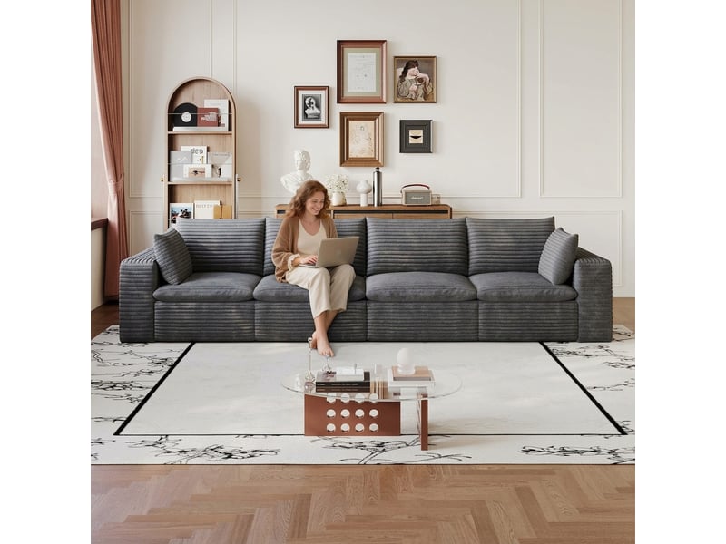  Canapé nuage 4 places modulable 340 cm en velours côtelé gris foncé  - Conforama B