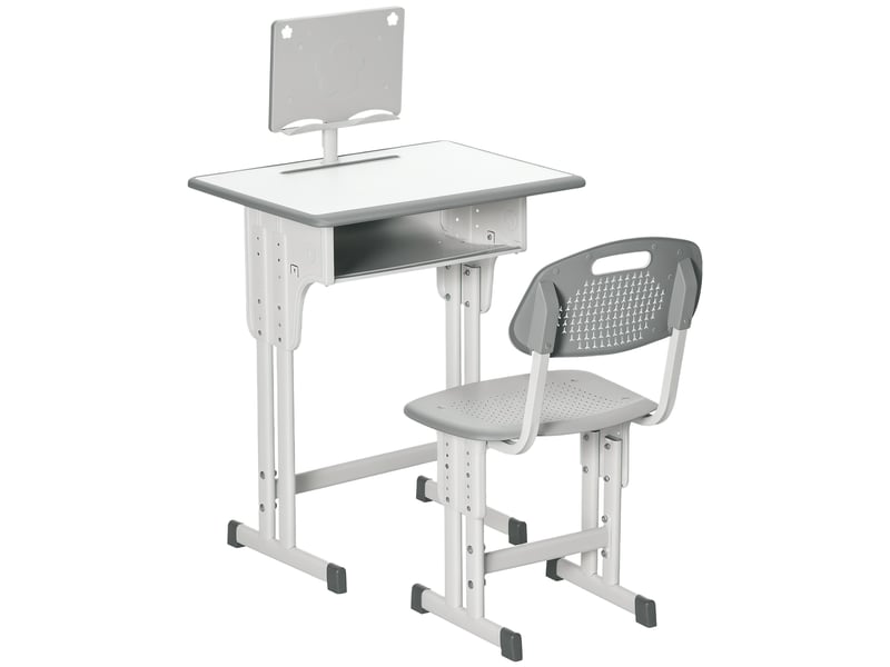  Bureau et chaise pour enfant avec support de lecture casier crochet et porte stylo 60 x 45x 90-102 cm gris  - Conforama A