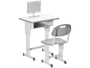 Bureau et chaise pour enfant avec support de lecture casier crochet et porte stylo 60 x 45x 90-102 cm gris