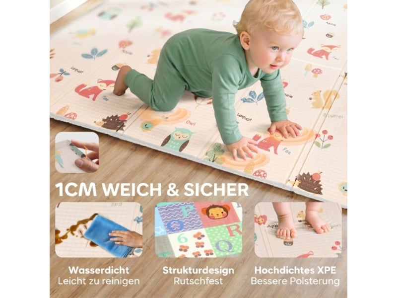 Tapis de jeu bébé pliable double face, 176,5x148 cm, motifs alphabet et animaux, motricité enfant - Conforama D
