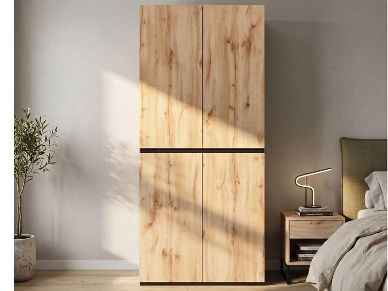  Armoire avec tiroir à bijoux ,  4 portes, 1 tringle et 2 tiroirs, style moderne,90 x 50 x 200 cm,finition aspect chêne  - Conforama B