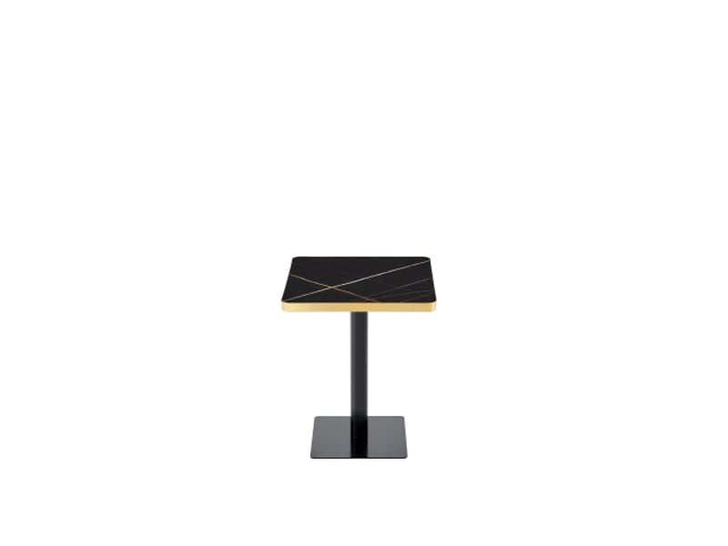  Table de salle à manger carrée pour 2 à 4 personnes, pied central métal et plateau effet marbre noir, 60 × 60 × 74 cm  - Conforama A