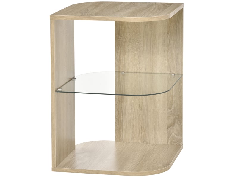  Table d'appoint guéridon design contemporain bout de canapé verre étagère trempé bois naturel  - Conforama B