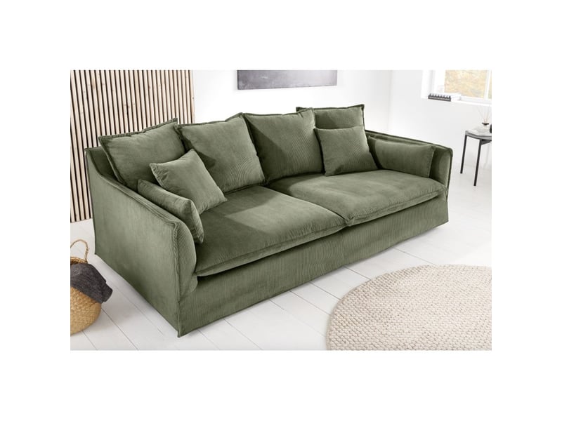  Canapé droit kalia – tissu côtelé vert foncé – 3 places – style contemporain  - Conforama E