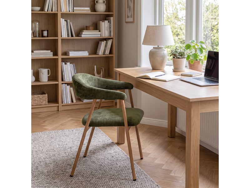 Chaises de salle à manger lot de 4 rembourrée en chenille, pieds en métal effet bois, vert - Conforama R