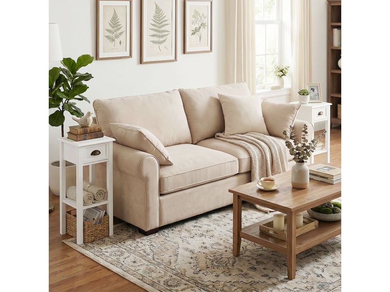  Lot de 2 tables d'appoint table de chevet style sophistiqué avec tiroir, étagère inférieure, blanc, 30 x 30 x 75 cm  - Conforama D