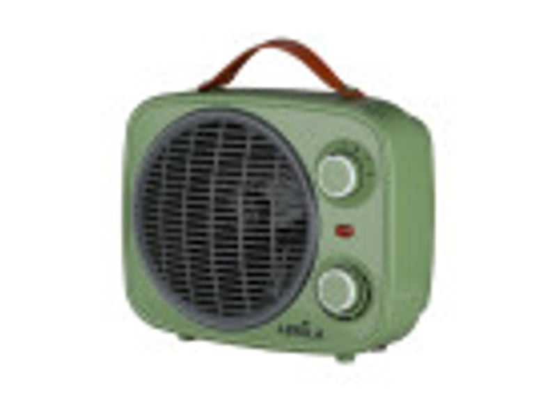  Chauffage soufflant ABRILA Hoguera 2000 W vert et gris, style vintage, thermostat réglable, anti-basculement et poignée 225822006 - Conforama B