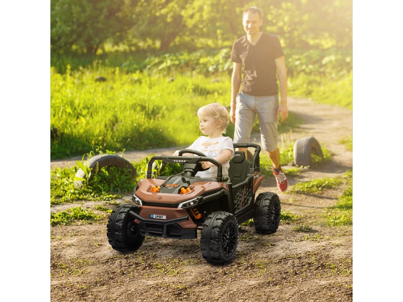 Voiture électrique enfant utv buggy électrique enfant avec télécommande 2.4ghz 2 moteurs 103l x 69l x 59h cm marron  - Conforama C