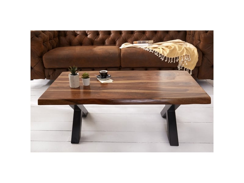  Table basse orkan 110 cm en bois massif de sheesham et métal noir  - Conforama D
