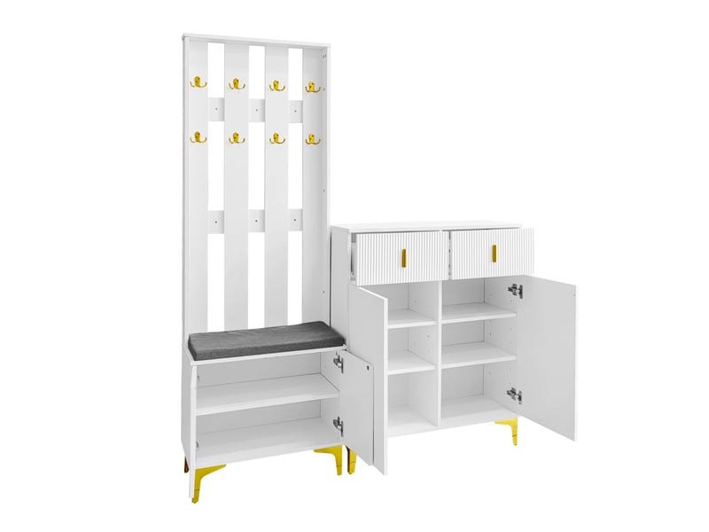  Vestiaire d'entrée avec meuble à chaussures, banc et crochets, blanc WF23262189W - Conforama B