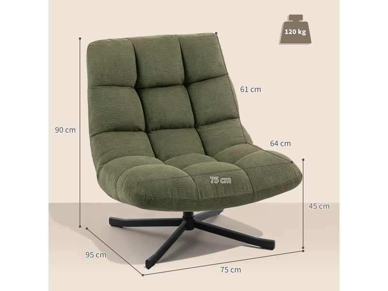  Fauteuil pivotant à 360° en tissu chenille et acier vert 95 x 75 x 90 cm  - Conforama C