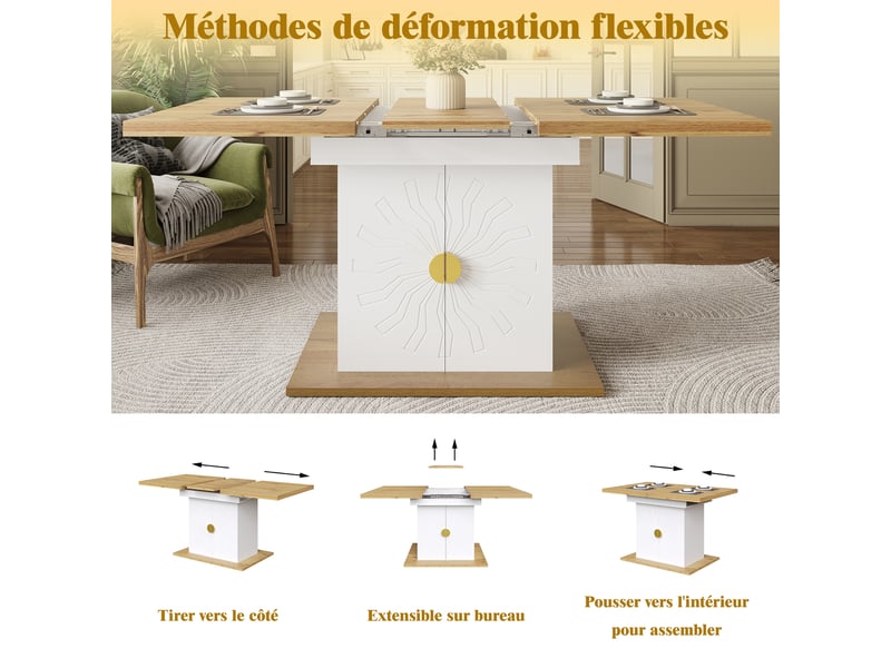  Table extensible avec 2 étagères de rangement pour salle à manger en mdf 110140×70×76 cm blanche  - Conforama C