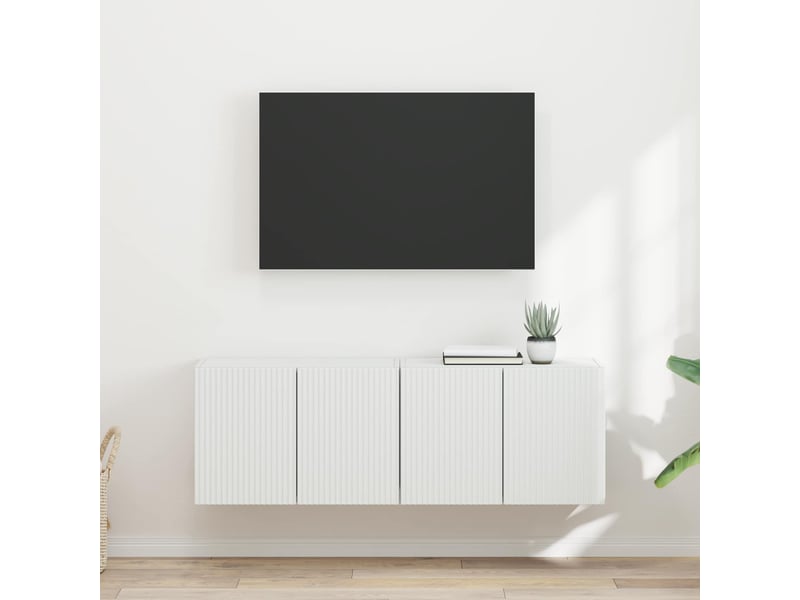  Meuble tv - banc tv - meuble de rangement mural 2 pcs blanc bois d'ingénierie  - Conforama B