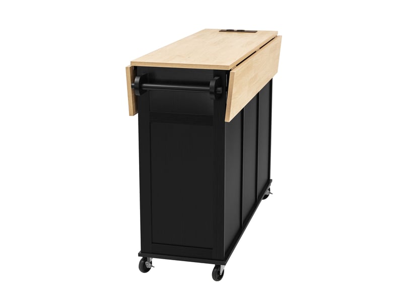  Îlot de cuisine mobile 120 x 40-80 x 92 cm, plateau rabattable, prises, usb-c, rangements, noir et bois Jamama eleni - Conforama W
