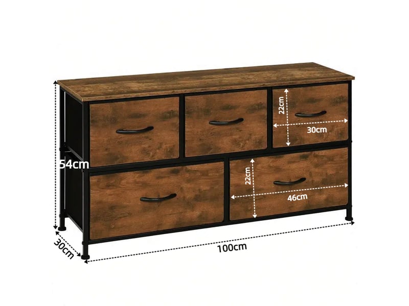  Commode de rangement 5 tiroirs avec pieds réglables - lpospi - métal, tissu et mdf marron vintage 100 × 54 × 30 cm  - Conforama D