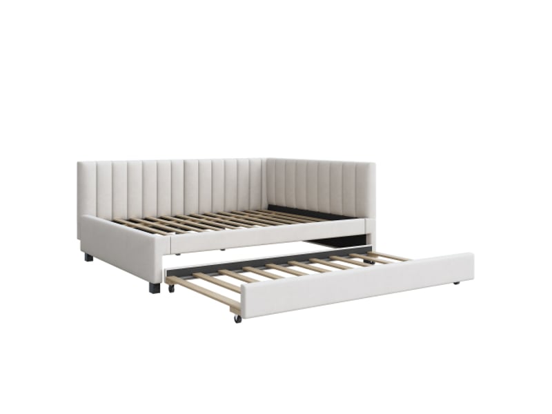  Lit gigogne 140x200, avec sommier extractible et avec lattes, en tissu, beige, sans matelas  - Conforama E