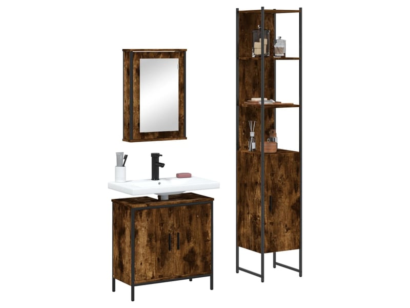 Ensemble de meubles de salle de bain 3 pcs chêne fumé cf63695 - Conforama B
