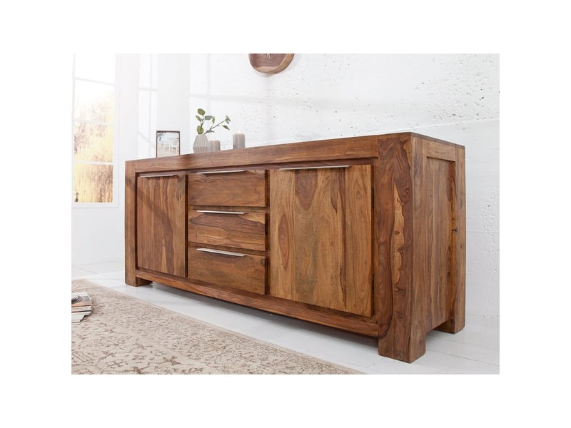  Buffet gradi 175 cm en bois massif de sheesham verni – 2 portes, 3 tiroirs et veinage naturel  - Conforama B