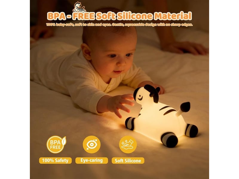  Veilleuse enfant zèbre – lampe silicone douce, led dimmable, rechargeable usb, minuterie, veilleuse chambre enfant ou adulte, cadeau fête  - Conforama D