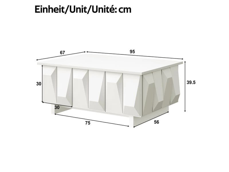  Table basse avec 3 portes 95x67x39,5 cm blanche en panneau de particules  - Conforama D