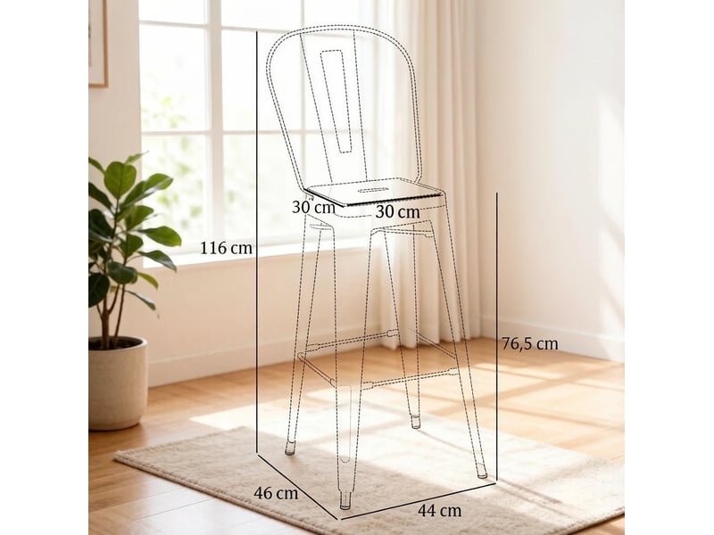  Lot de 4 tabourets de bar empilables avec dossier amovible en métal noir  - Conforama E
