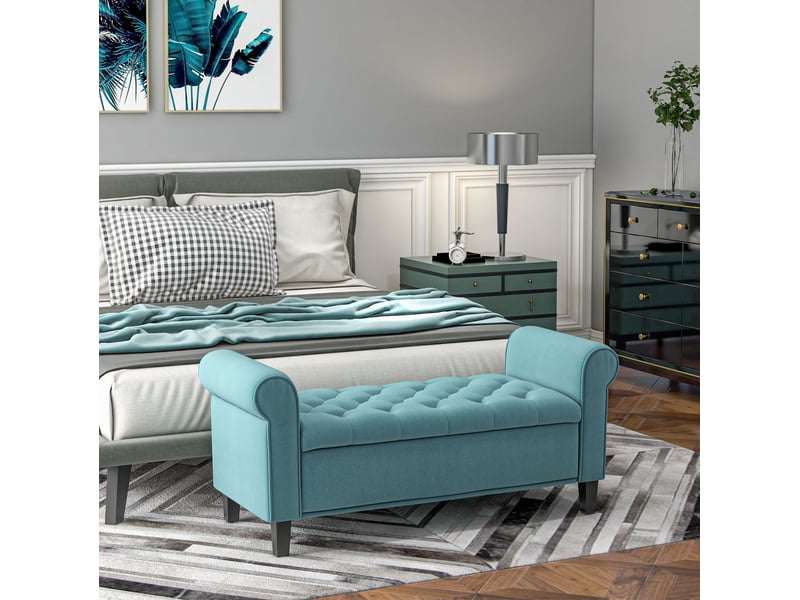  Banc de rangement tcqpz capitonné avec accoudoirs 126 x 48,5 x 57 cm polyester aspect velours vert  - Conforama B