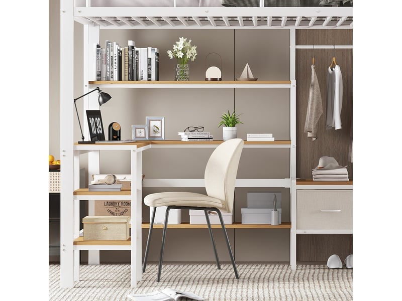  Lit mezzanine enfant 90 x 200 cm avec bureau, rangement et 2 boîtes en tissu  - Conforama E