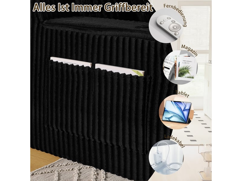  Canapé convertible, canapé-lit – en velours tricoté, noir, 2 places, poches latérales, porte-gobelets  - Conforama E