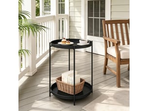 Table d’appoint ronde chic avec rangement, noir, table de canapé et porte-plantes